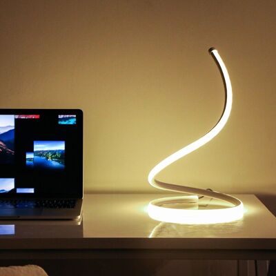 Lámpara de mesa LED Curve Mesita de noche de diseño para dormitorio, oficina, redonda, blanca