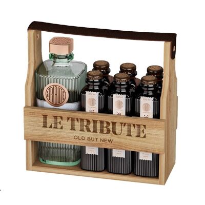 Le Tribute Gin Gift Box DE (wooden box with 1x Tribute Gin 70cl + 6x Tonic 20cl)