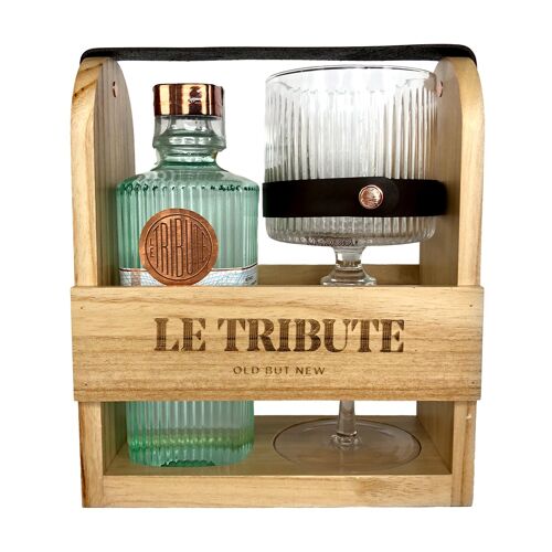 Le Tribute Gin Premium Copa Box (Holzkiste mit 1x Gin 70cl + 1 Ballonglas)