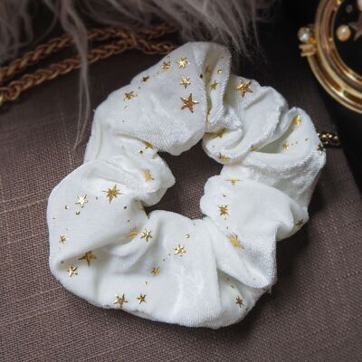 Stella Velvet Star Hair Scrunchie - White