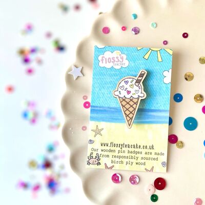 Ice Cream Wooden Pin Badge