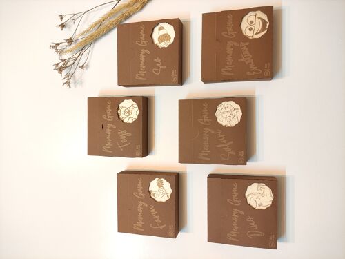 Set of 6 Wooden Memory Game, Montessori Matching Cards