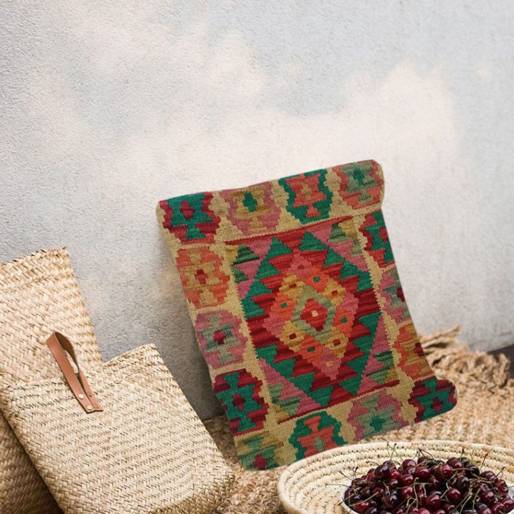 Fodera per cuscino con gioiello intrecciato a mano Kilim