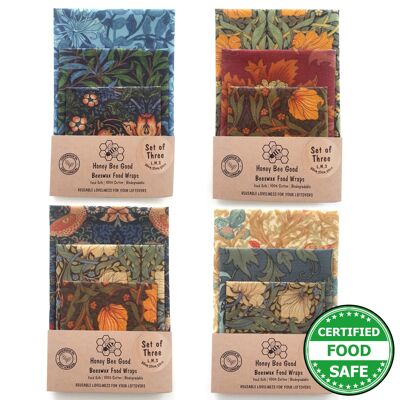 William Morris | Case of 8 (Two of each Set of 3 L,M,S) Beeswax Wraps | Handmade in the UK