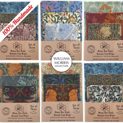 Set of 3 (L,M,S) Beeswax Wraps | Handmade in the UK | Bargain William Morris Food Wraps
