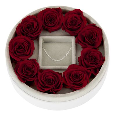 Caja de regalo con rosas reales y joyas de alta calidad - caja de joyería con cadena de Singapur
