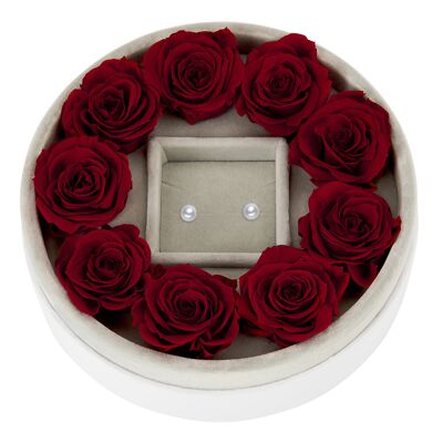 Caja de regalo con rosas reales y joyas de alta calidad - joyero con pendientes