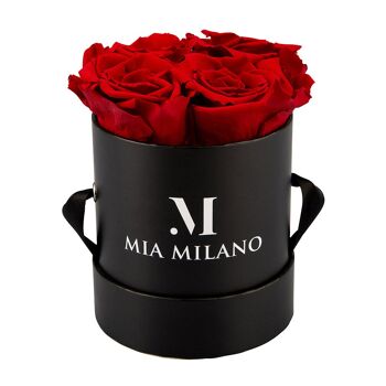 Boîte à roses noire avec quatre roses infinity - rouge