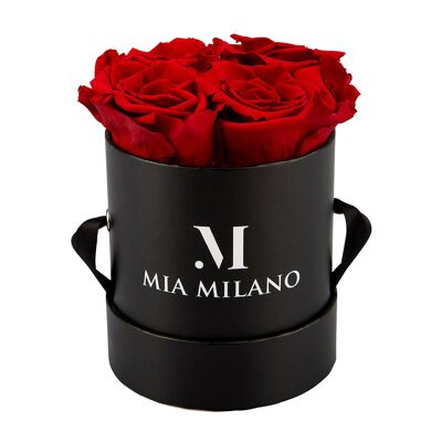 Boîte à roses noire avec quatre roses infinity - rouge