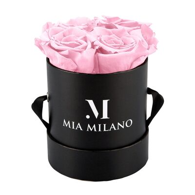 Rose box black with four infinity roses - pink