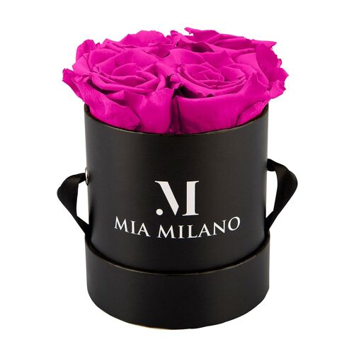 Rosenbox schwarz mit vier Infinity Rosen - Hot Pink