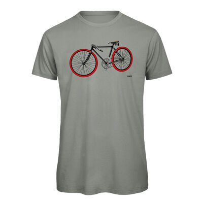 Fahrrad T-Shirt Retro Rennrad hellgrau-rot