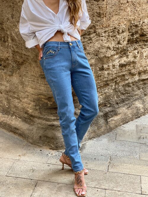 Jeans Mujer con Relojera de Tachuelas