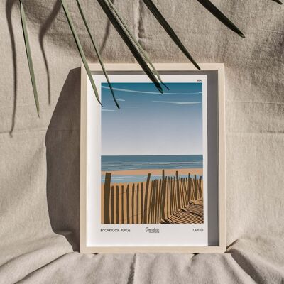 Poster illustrato 004. Spiaggia Biscarrosse 30cm x 40cm