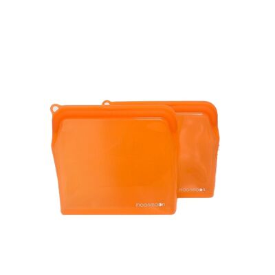 Silicone Food Bags - Large Orange Silicon Pouch Set of 2