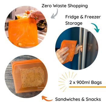 Sachets alimentaires en silicone - Grande pochette en silicone orange Lot de 2 6