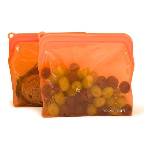 Silicone Food Bags - Large Orange Silicone Pouch Set of 2