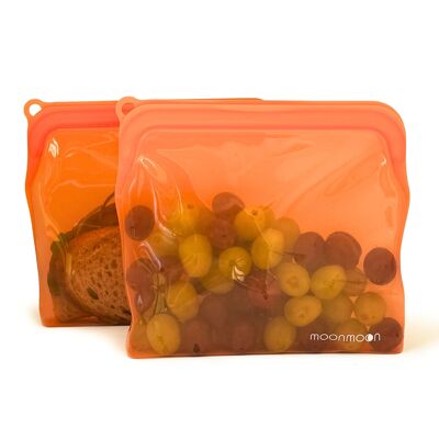 Bolsas de silicona para alimentos - Bolsa grande de silicona naranja, juego de 2