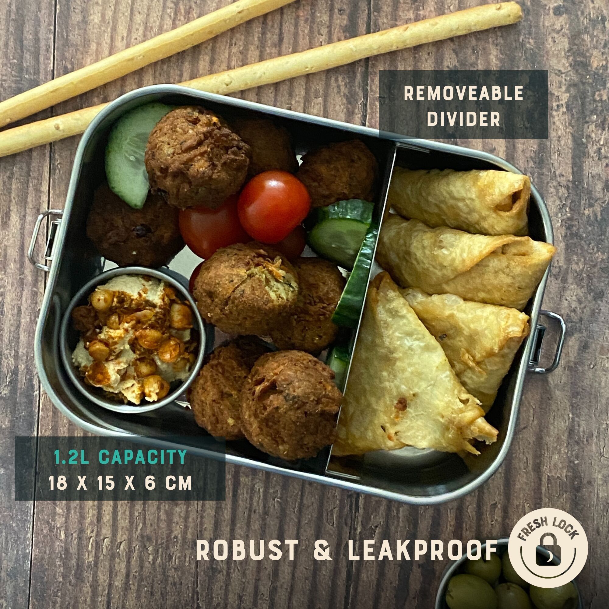 Stainless Steel Lunch Box with Divider | Metal Bento Lunchbox 1.2 L