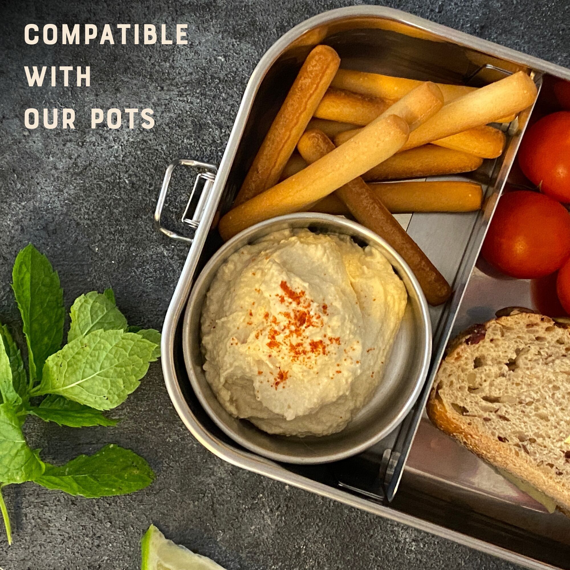 Stainless Steel Lunch Box with Divider | Metal Bento Lunchbox 1.2 L