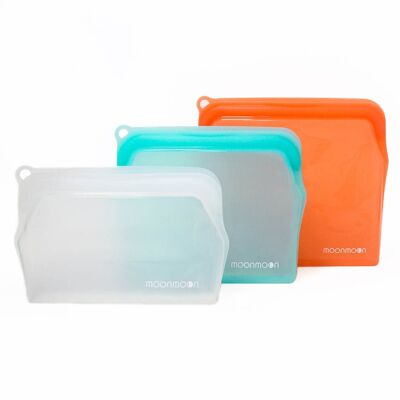 Sacchetti per alimenti in silicone riutilizzabili - Set di 3 sacchetti per congelatore di diverse dimensioni