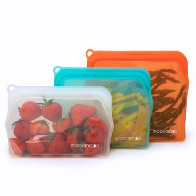 Bolsas reutilizables de silicona para alimentos - Juego de 3 bolsas para congelador de varios tamaños