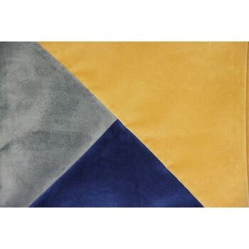 Velours Patchwork Diagonal Marine, Jaune + Coussin Gris_43cm x 43cm 3