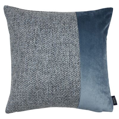 Harris Velvet Border Tweed Cushion - Blue & Grey_43cm x 43cm