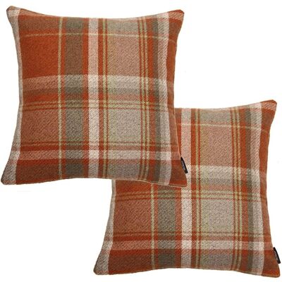 Heritage Burnt Orange + Grey Tartan 43cm x 43cm Cushion Sets_Set of 2