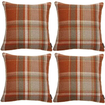 Heritage Burnt Orange + Grey Tartan 43cm x 43cm Cushion Sets_Set of 4