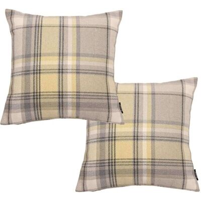 Heritage Yellow + Grey Tartan 43cm x 43cm Cushion Sets_Set of 2