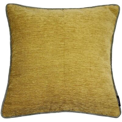 Plain Chenille Contrast Piped Yellow + Grey Cushion_43cm x 43cm