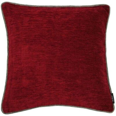 Plain Chenille Contrast Piped Red + Grey Cushion_43cm x 43cm