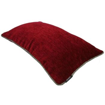 Chenille Uni Contraste Passepoil Rouge + Coussin Gris_43cm x 43cm 2