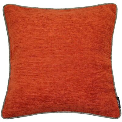 Plain Chenille Contrast Piped Burnt Orange + Grey Cushion_43cm x 43cm