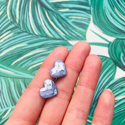 Small Translucent Silver Marble Heart Stud Earrings - Surgical Steel Stud