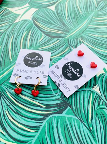 Boucles d'Oreilles Mini Coeur Paillettes Rouges - Goujon Acier Chirurgical 2