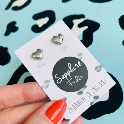 Mini Silver Foil Heart Earrings - 1cm Silver Colour Hoop