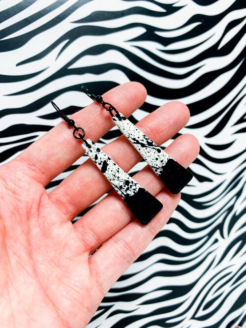 Black and White Ombre Splatter Trapeze Dangle Earrings - Black Colour Hook