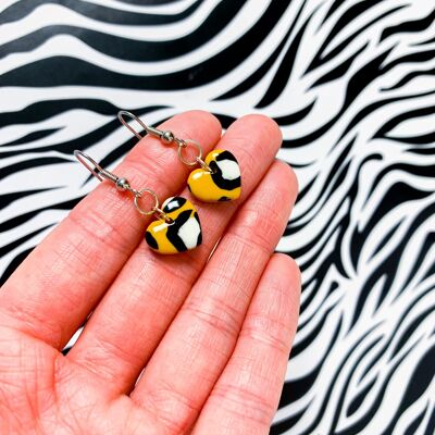 Small Mustard Leopard Print Heart Earrings - Surgical Steel Hook