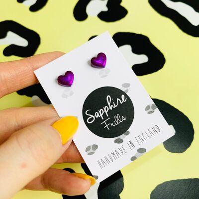 Mini Purple Foil Heart Stud Earrings - Surgical Steel Stud