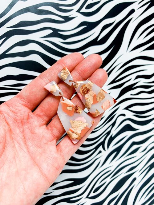Translucent Rose Gold Stone Dangle Earrings - Surgical Steel Stud