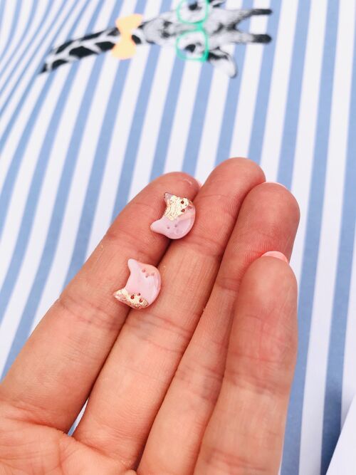 Mini Rose Gold Translucent Kitty Cat Heads Stud Earrings - Surgical Steel Stud