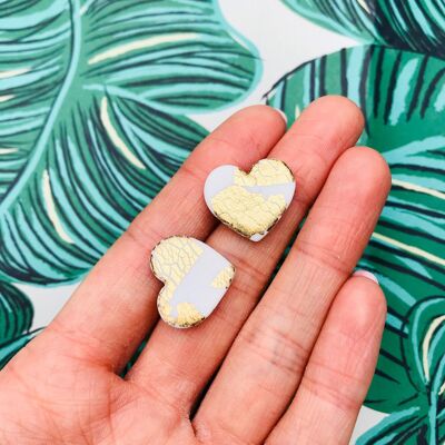 Medium White and Gold Heart Stud Earrings - Surgical Steel Stud