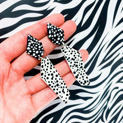 Dalmatian Spot Geometric Dangle Earrings - Surgical Steel Stud