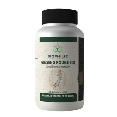 Organischer roter Ginseng 60 pflanzliche Kapseln von 475 mg