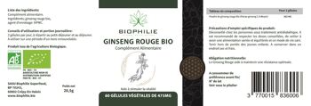 Ginseng Rouge Bio 60 gélules végétales de 475mg 2