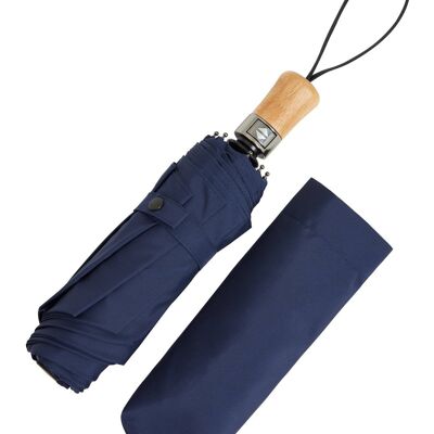 Auto Open & Close Ince Folding Umbrella - Yorkshire Beechwood Handle - French Navy