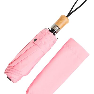 Auto Open & Close Ince Folding Umbrella - Yorkshire Beechwood Handle - Pink