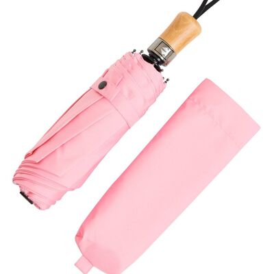 Auto Open & Close Ince Folding Umbrella - Yorkshire Beechwood Handle - Pink